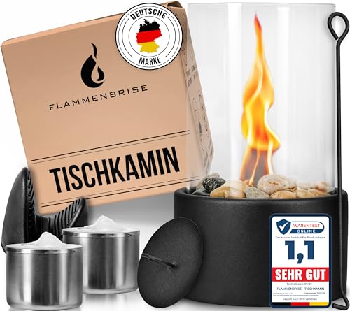 Flammenbrise® Tischkamin | Tischfeuer für Indoor und Outdoor | Ethanol Kamin mit [200g] Natursteinen | INKL. 2 Brennkammern | Unendliche Brenndauer (altes Modell) von Flammenbrise