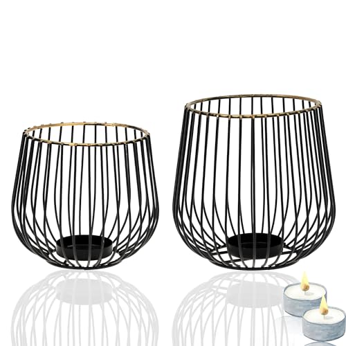 Flanacom 2er Set Teelichthalter aus Metall Schwarze Deko Kerzenständer Eisendraht Geschenk zum Einzug Flanacom 2er Set Teelichthalter aus Metall Schwarze Deko Kerzenständer Eisendraht Geschenk zum Einzug von Flanacom