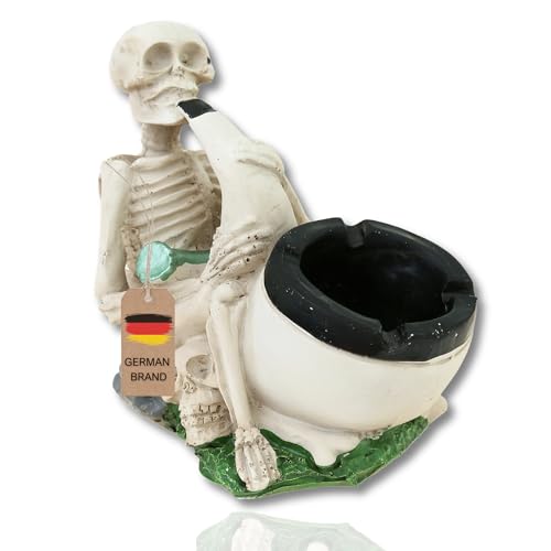 Flanacom Aschenbecher Skelett Halloween Deko Innen und Garten Kiffer Geschenk 14 cm (Weiß) von Flanacom