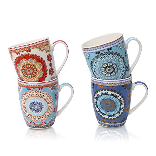 Flanacom Premium Kaffeetassen 4-er Set Orientalisches Design - Große Marokkanische Keramik Kaffee-Becher ca. 300-ml - Hochwertige Boho Tee-Tassen - Kaffeetassen-Set - Geschenk Frauen (Design 4 Kreise) von Flanacom