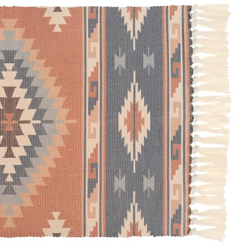 Flanacom Boho Teppich Waschbar Wohnzimmer Deko Flur Geometrisches Muster Blau oder Bunt Taupe 60 x 90 cm (Bunt Taupe) von Flanacom