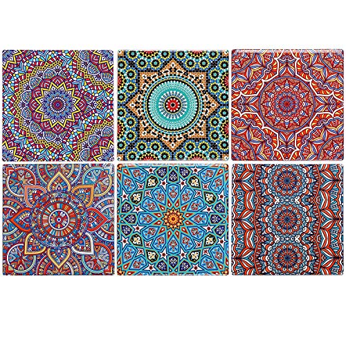 Design Untersetzer im 6er Set – Dekorative Keramik Untersetzer für Glas, Tassen, Vasen, Kerzen und Töpfe auf ihrem Esstisch - Premium Boho/Orientalisch Design (6er Set Eckig) von Flanacom