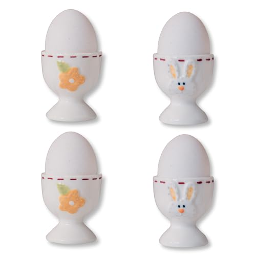 Flanacom Eierbecher Set aus Porzellan • Eierbecher Lustig • Geschenk zum Einzug ins Haus • Eierbecher Kinder • Lustige Eierbecher Porzellan • Neue Wohnung Geschenk (Ostern 4 er Set) von Flanacom