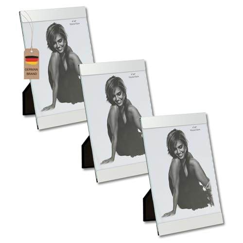 Flanacom Hochwertiger Bilderrahmen Silber 10x15 cm aus Aluminium Fotorahmen Postkartenformat (Hochkant 3er Set) von Flanacom
