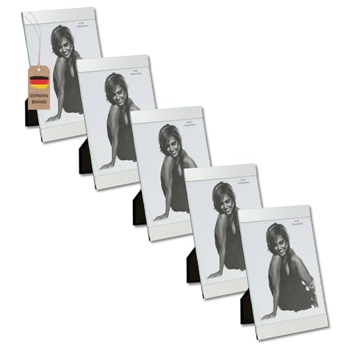 Flanacom Hochwertiger Bilderrahmen Silber 10x15 cm aus Aluminium Fotorahmen Postkartenformat (Hochkant 5er Set) von Flanacom