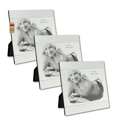 Flanacom Hochwertiger Bilderrahmen Silber 10x15 cm aus Aluminium Fotorahmen Postkartenformat (Quer Breit 3er Set) von Flanacom