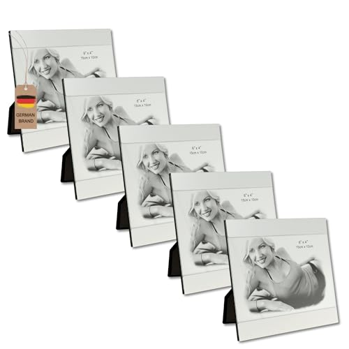 Flanacom Hochwertiger Bilderrahmen Silber 10x15 cm aus Aluminium Fotorahmen Postkartenformat (Quer Breit 5er Set) von Flanacom