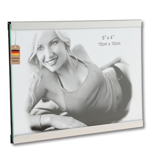 Flanacom Hochwertiger Bilderrahmen Silber 10x15 cm aus Aluminium Fotorahmen Postkartenformat (Quer Schmal) von Flanacom