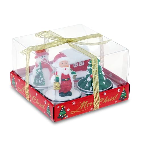 Flanacom Kerzen Geschenkset Teelichter Weihnachtsmotiv Handgemacht Bunt ca. 7 x 4 cm Xmas Dekoration (4er Set Mix) von Flanacom