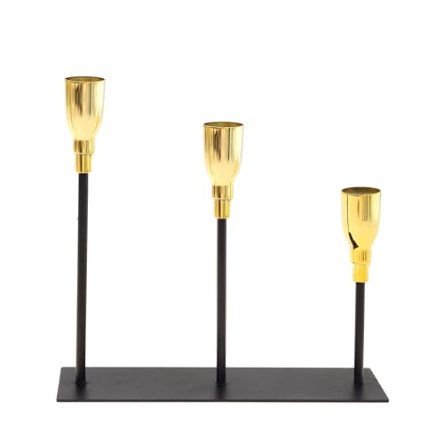Flanacom Kerzenständer Gold Schwarz inkl. Stabkerzen Weihnachtsdeko Metall von Flanacom