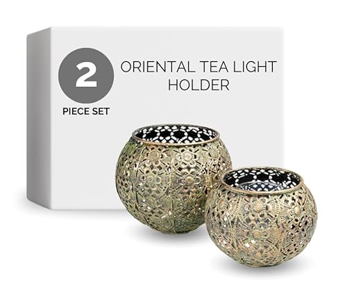 Flanacom Premium Windlicht - 2 Set - Schwarz Gold - Teelichter - Teelichtgläser Windlicht - Orientalisches Teelicht - Marokkanische Teelichtgläser von Flanacom