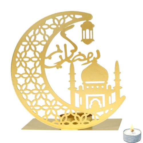Flanacom Ramadan Kareem Dekoration Gold Eid Mubarak Tischdeko Orientalische Deko Teelichthalter 15 x 15 cm für Kerzen, Hochzeit, Weihnachten, Balkon, Garten (Blüten) von Flanacom