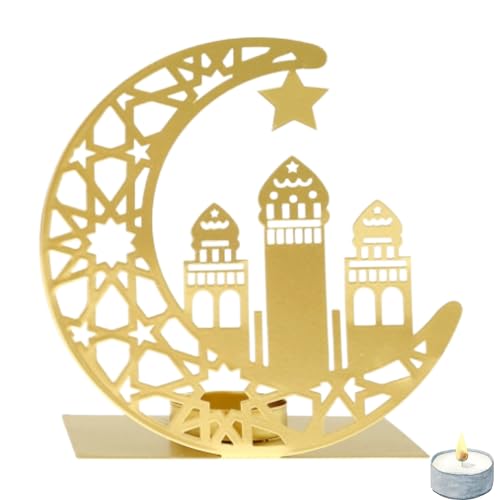 Flanacom Ramadan Kareem Dekoration Gold Eid Mubarak Tischdeko Orientalische Deko Teelichthalter 15 x 15 cm für Kerzen, Hochzeit, Weihnachten, Balkon, Garten (Sterne) von Flanacom