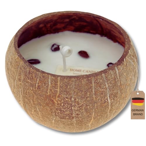 Kerze in echter Kokosnuss-Schale • Kokosnuss-Kerze mit Sojawachs • Duftkerze French Vanilla • 45h Brenndauer • Kerze für jede Jahreszeit (French Vanilla) von Flanacom