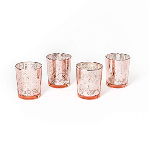 Teelicht-Gläser Set aus Glas inkl. Teelichter - Kleine edle Teelicht Kerzen-Halter mit Verzierungen - Windlichter Kerzenglas - Geschenk Dekoration für Hochzeit, Geburtstag, Weihnachten (Rot 4er Set) von Flanacom