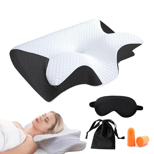 Ergonomisches Nackenkissen, Orthopädisches Kopfkissen mit Konturierter Unterstützung, Memory Foam Kissen, Nackenstützkissen für Seiten, Rücken & Bauchschläfer, Seitenschläferkissen Erwachsene (A) von Flanliy
