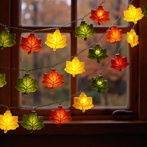 Flanliy Lichterkette Herbst, 3M 20 LED Herbstblätter Lichterkette, Herbstdeko Innen Lichterketten Batteriebetrieben für Herbst Dekoration, Erntedankfest Deko, Party Fensterdeko (D) von Flanliy