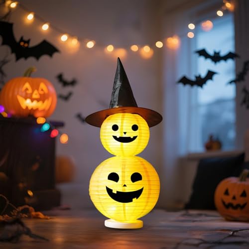 Halloween Kürbis Deko mit Licht, Halloween Deko Kürbis Laterne mit 3M Lichterkette, LED Kürbis Laterne mit Blinkende Modi, Leuchtende Kürbisse Stehender für Helloween Deko Innen und Outdoor (95 cm) von Flanliy