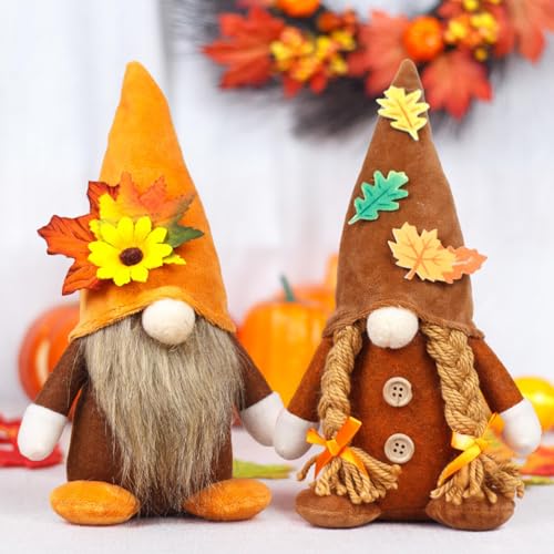 Herbstdeko Wichtel, 2 Stück Herbst Dekoration Wichtel Figuren, Herbst Deko Wichtel Puppen mit Sonnenblume, Herbstdeko Innen Wichtel Figuren Handgefertigt für Thanksgiving und Herbst Dekoration (A) von Flanliy