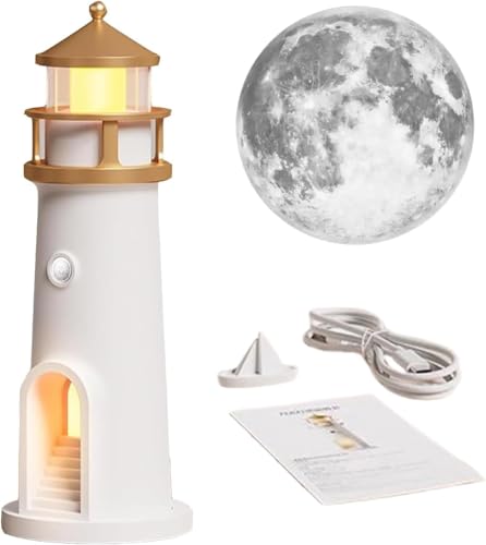 Leuchtturm Lamp Deko,Lighthouse Mond Projektor Lampe Mit LED Licht,Leuchtturm Mondprojektion Nachtlicht mit Automatische Sensorlicht Funktion für Geschenk (Automatische Sensorlicht) von Flanliy