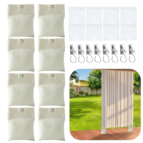 Outdoor Vorhang Beschwerer, 8 Pack Vorhang Gewichtstasche mit Metallklemmen, Vorhang Beschwerer Sandsack mit Selbstklebender Verschluss, Tragbare Sandsack Beschwerer für Garten Pavillon Vorhänge (A) von Flanliy