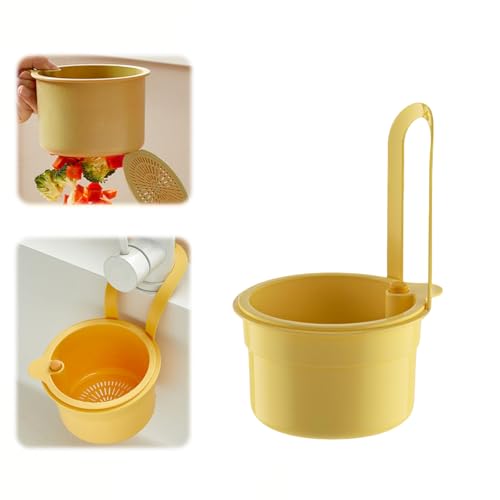 Sieb für Spülbecken, Snap-Button Spülbecken Sieb zum Aufhängen am Wasserhahn, Waschbecken Sieb mit Abnehmbare Filter, Küchenabflusskorb für Lebensmittelabfälle Filtern oder Obst Waschen (Gelb x1) von Flanliy