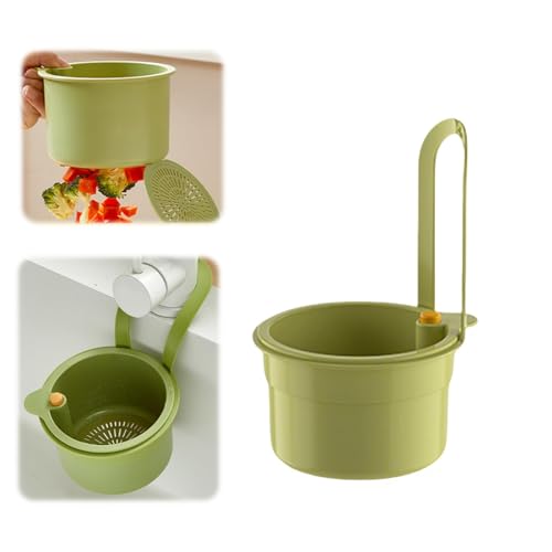 Sieb für Spülbecken, Snap-Button Spülbecken Sieb zum Aufhängen am Wasserhahn, Waschbecken Sieb mit Abnehmbare Filter, Küchenabflusskorb für Lebensmittelabfälle Filtern oder Obst Waschen (Grün x1) von Flanliy