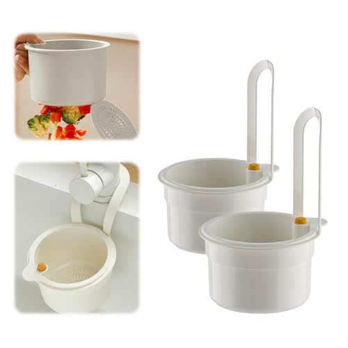 Sieb für Spülbecken, Snap-Button Spülbecken Sieb zum Aufhängen am Wasserhahn, Waschbecken Sieb mit Abnehmbare Filter, Küchenabflusskorb für Lebensmittelabfälle Filtern oder Obst Waschen (Weiß x2) von Flanliy