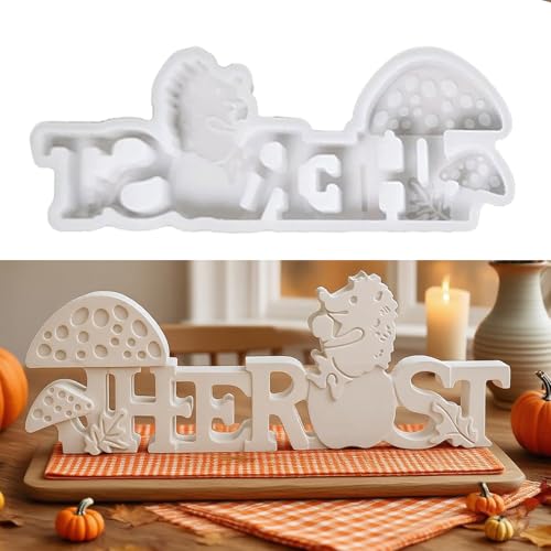 Silikonformen Gießformen Herbst, Gießformen Silikon Herbst, Silikonform Herbst Buchstaben mit Kürbis Igel Pilz, Gießform HERBST zum Gießen, Giessformen Silikon DIY Herbstdeko Handwerk (A) von Flanliy