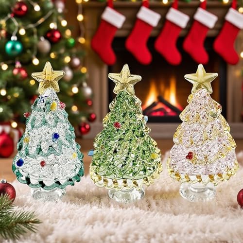 Weihnachtsdeko Figuren Weihnachtsbaum Glas, 3 Stück Kristall Mini Weihnachtsbaum, Miniatur Weihnachtsbaum Weihnachtsfiguren, Weihnachtsdeko Tisch Weinachtsbaum Statue für Tischdeko Weihnachten (A) von Flanliy