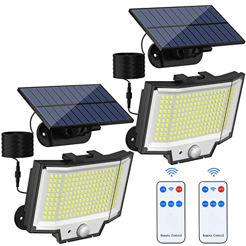 Flaow Solarlampen für Außen mit Bewegungsmelder, 200 LED Solarleuchten mit Fernbedienung, IP65 Wasserdichte, 3 Modi LED Solar Strahler für Garten mit 5M Kabel(2 Stück) von Flaow