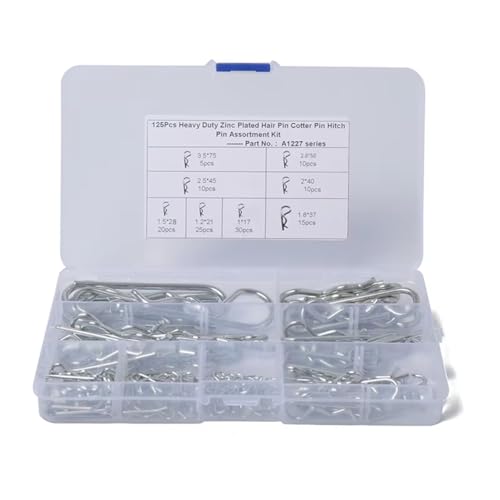 Flaroey 125 Stück Federsplinte Typ R M1 M1.2 M1.5 M1.8 M2 M2.5 M2.8 M3.5 Auto Hochleistungs-Split-Klemme Haarspange Anhängerkupplung Traktor von Flaroey