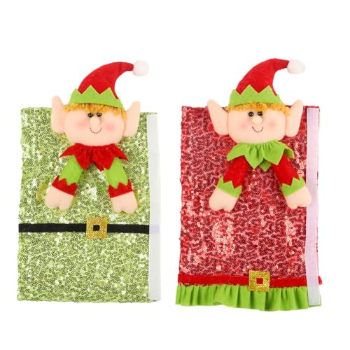 Flaroey 2 Stück Weihnachts-Kühlschrankgriffabdeckungen, Süße Türgriffhandschuhe, Pailletten-Griffschutz, Cartoon-Motiv für Kühlschrank und Mikrowelle von Flaroey