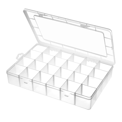 Flaroey Große Organizer-Box Aus Kunststoff mit 24 Fächern und Verstellbaren Trennwänden, Transparente Aufbewahrungsbox für Schmuck, Kunsthandwerk, Washi-Tapes von Flaroey