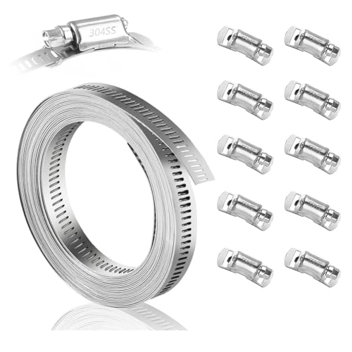 Flaroey Schlauchschelle 12ft 10-Teilig Starkes Befestigungs-Set Verstellbare Rohrschelle Bandschelle für Rohrleitungen Kfz-Mechaniker von Flaroey