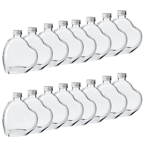 16x Flasche Herzform 200ml Herzflaschen Herz Glas Flaschen Herzförmig süße Geschenke für meine Freundin Valentinstag Flaschen Liebesbeweis Geschenkflaschen zum Befüllen Muttertag Dekoglas mit Deckel von Flaschen-Fuchs