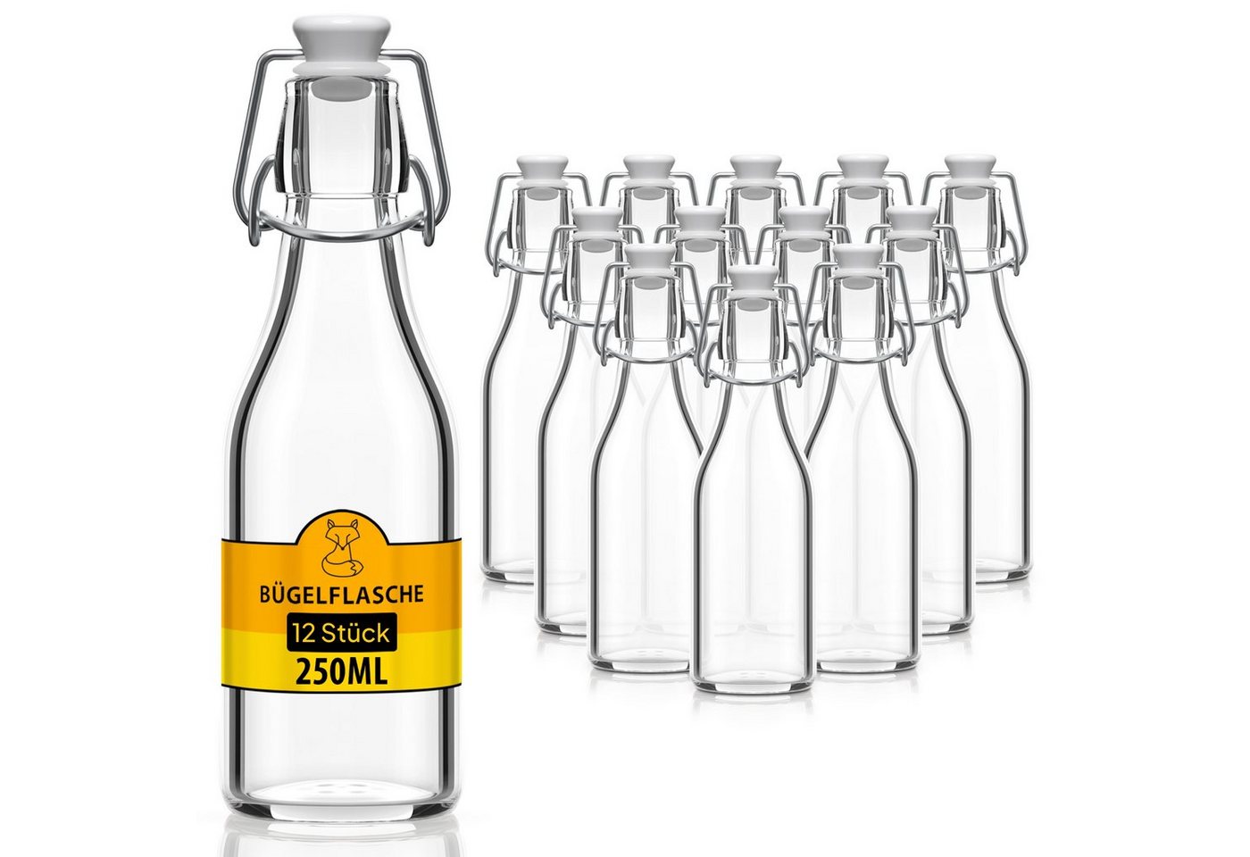 Flaschen-Fuchs Vorratsglas 250ml Flaschen zum Befüllen Bügelverschluss Schnaps Likörflaschen, Glas, (12er Set) von Flaschen-Fuchs