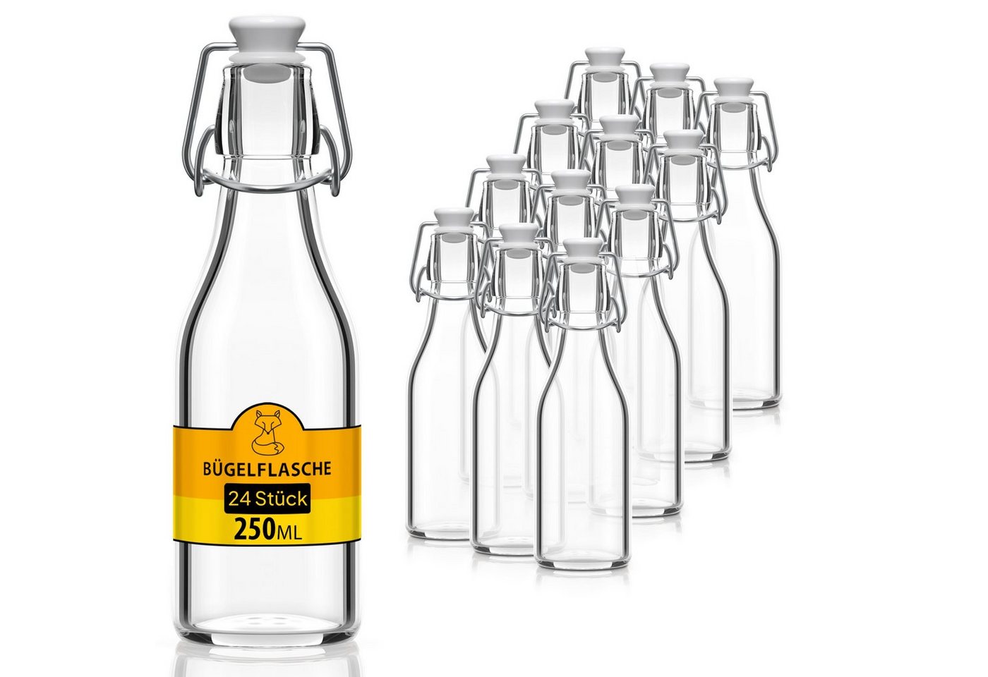 Flaschen-Fuchs Vorratsglas 250ml Flaschen zum Befüllen Bügelverschluss Schnaps Likörflaschen, Glas, (24er Set) von Flaschen-Fuchs
