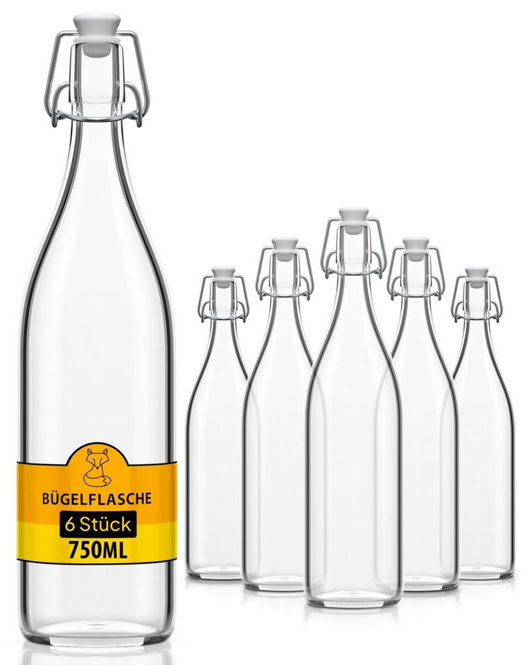 Flaschen-Fuchs Vorratsglas 750ml Flaschen zum Befüllen Bügelverschluss Schnaps Likörflaschen, Glas, (6er Set) von Flaschen-Fuchs