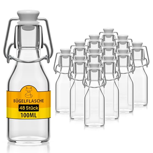 Glasflasche 100ml Glasflaschen zum befüllen Einmachgläser Bügelverschluss leere Flaschen zum befüllen Bügelflaschen Schnapsflaschen Glass bottle Likörflaschen Saftflaschen von Flaschen-Fuchs