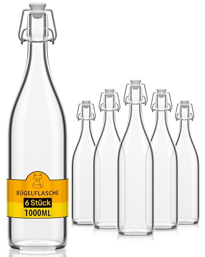 Glasflasche 1L Glasflaschen zum befüllen Einmachgläser Bügelverschluss leere Flaschen zum befüllen Bügelflaschen Schnapsflaschen Glass bottle Likörflaschen Saftflaschen von Flaschen-Fuchs