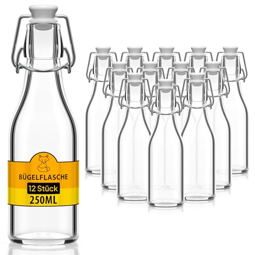 Glasflasche 250ml Glasflaschen zum befüllen Einmachgläser Bügelverschluss leere Flaschen zum befüllen Bügelflaschen Schnapsflaschen Glass bottle Likörflaschen Saftflaschen von Flaschen-Fuchs