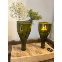 Recycling Flaschenvasen Brett /Dekorative Zu Jeder Jahreszeit /Holz/Grünes Glas von FlaschenhalsDesign