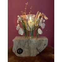 Windlicht Mit Recycling Flasche/Halbe Eichenholzscheibe /Mit Seidenblumen Umkreist Windlicht Mit Recycling Flasche/Halbe Eichenholzscheibe /Mit Seidenblumen Umkreist von FlaschenhalsDesign