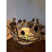 Windlicht Winterlich /Seidenpapier/Naturmaterialien/Recycling Teelichtglas/In Liebevoller Handarbeit von FlaschenhalsDesign