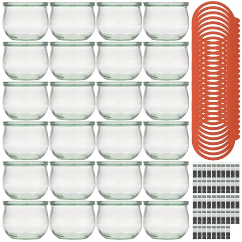 Flaschenland - 24x WECK Tulpengläser 580 ml inkl. Glasdeckel, Einkochringen und Klammern, Einweckgläser, Einmachgläser zum Haltbarmachen von Lebensmitteln I Made in Germany von Flaschenland