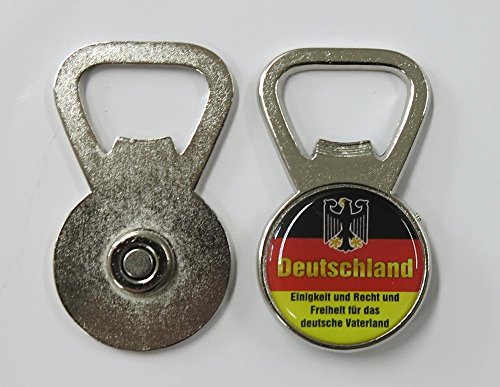 Flaschenöffner / Kühlschrankmagnet SILBER - inkl. 3D-Aufkleber "Deutschland - Einigkeit und Recht und Freiheit..." von Flaschenöffner-Magnet