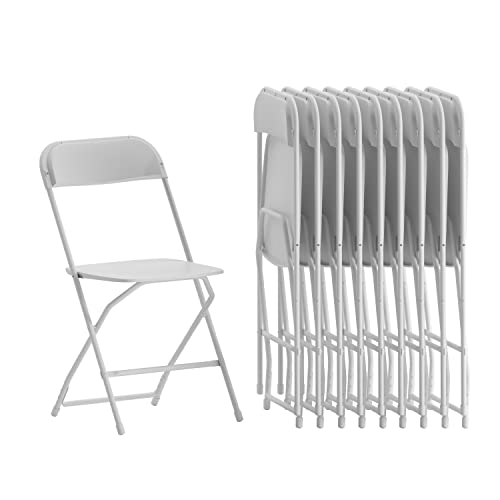 Flash Furniture Klappstuhl HERCULES aus Kunststoff – Leichter Stuhl zum Klappen für Gäste oder Veranstaltungen – Praktischer Küchenstuhl auch für draußen geeignet – 10er-Set – Weiß von Flash Furniture
