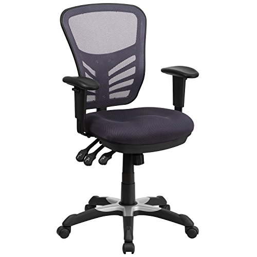 Flash Furniture Bürostuhl mit mittelhoher Rückenlehne – Ergonomischer Schreibtischstuhl mit verstellbaren Armlehnen und Netzstoff – Perfekt für Home Office oder Büro – Dunkelgrau von Flash Furniture