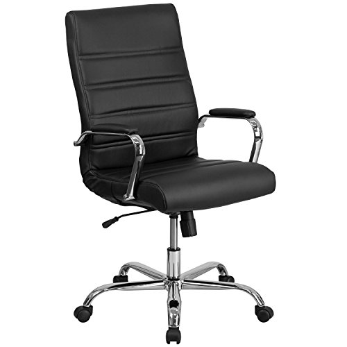 Flash Furniture Bürostuhl mit hoher Rückenlehne – Bequemer Schreibtischstuhl mit Armlehnen, LeatherSoft-Material und Rollen – Perfekt für Home Office oder Büro – Schwarz, 68.58 x 66.04 x 109.22 cm von Flash Furniture